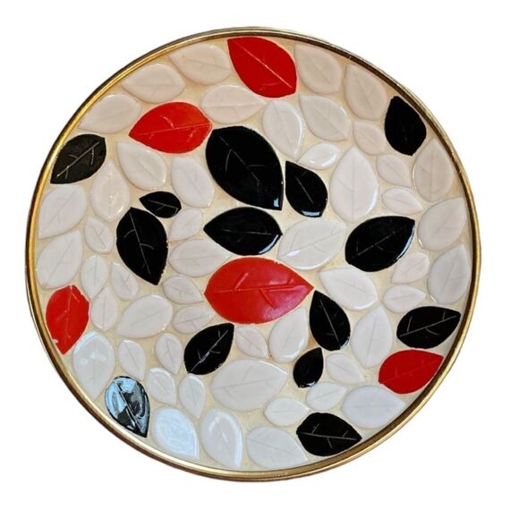 Vintage MCM Mosaic Tile Plate w copper back. - Picture 2 of 10